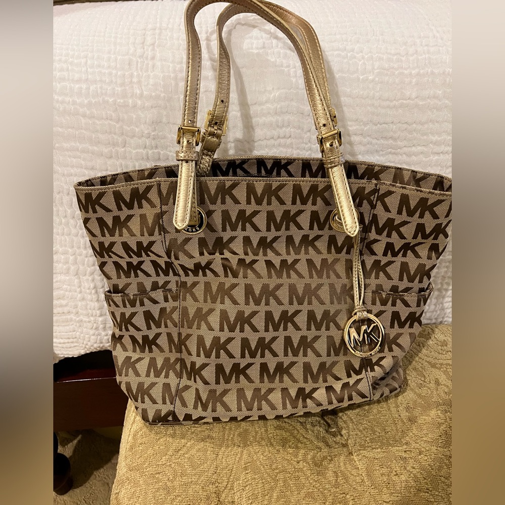 Michael Kors Tan and Brown Logo Tote